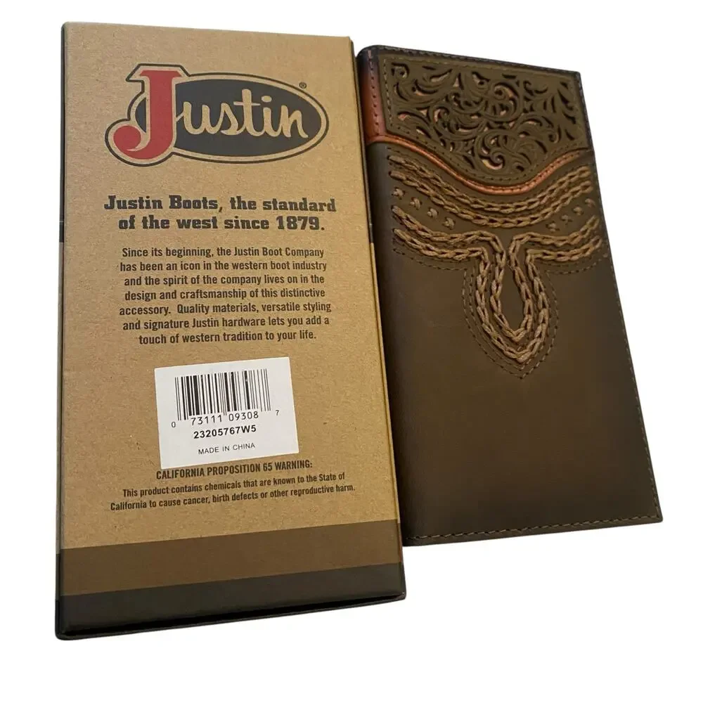 NWT Men’s Justin Russet Inlay Rodeo Genuine Leather Brown Western RFID Wallet